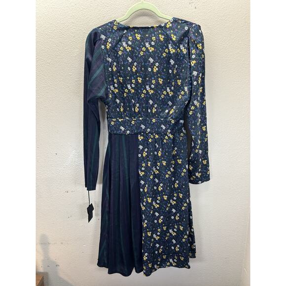 Halogen Nordstrom Floral Midi Plaid Mixed Media Dress Long Sleeve Sz 6 Boho - Picture 4 of 4